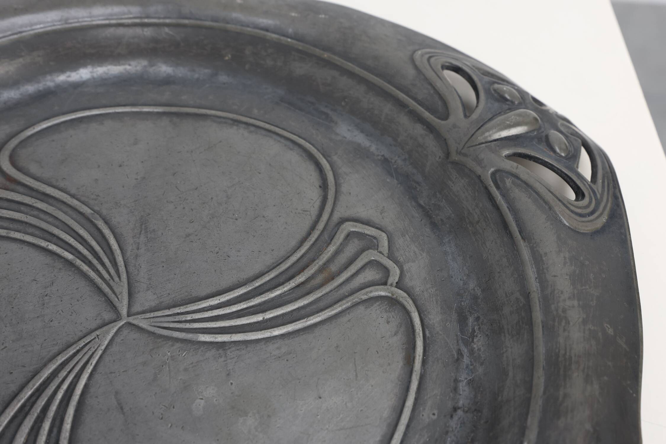 Art Nouveau triangular tin pewter dish, The Netherlands ca. 1900