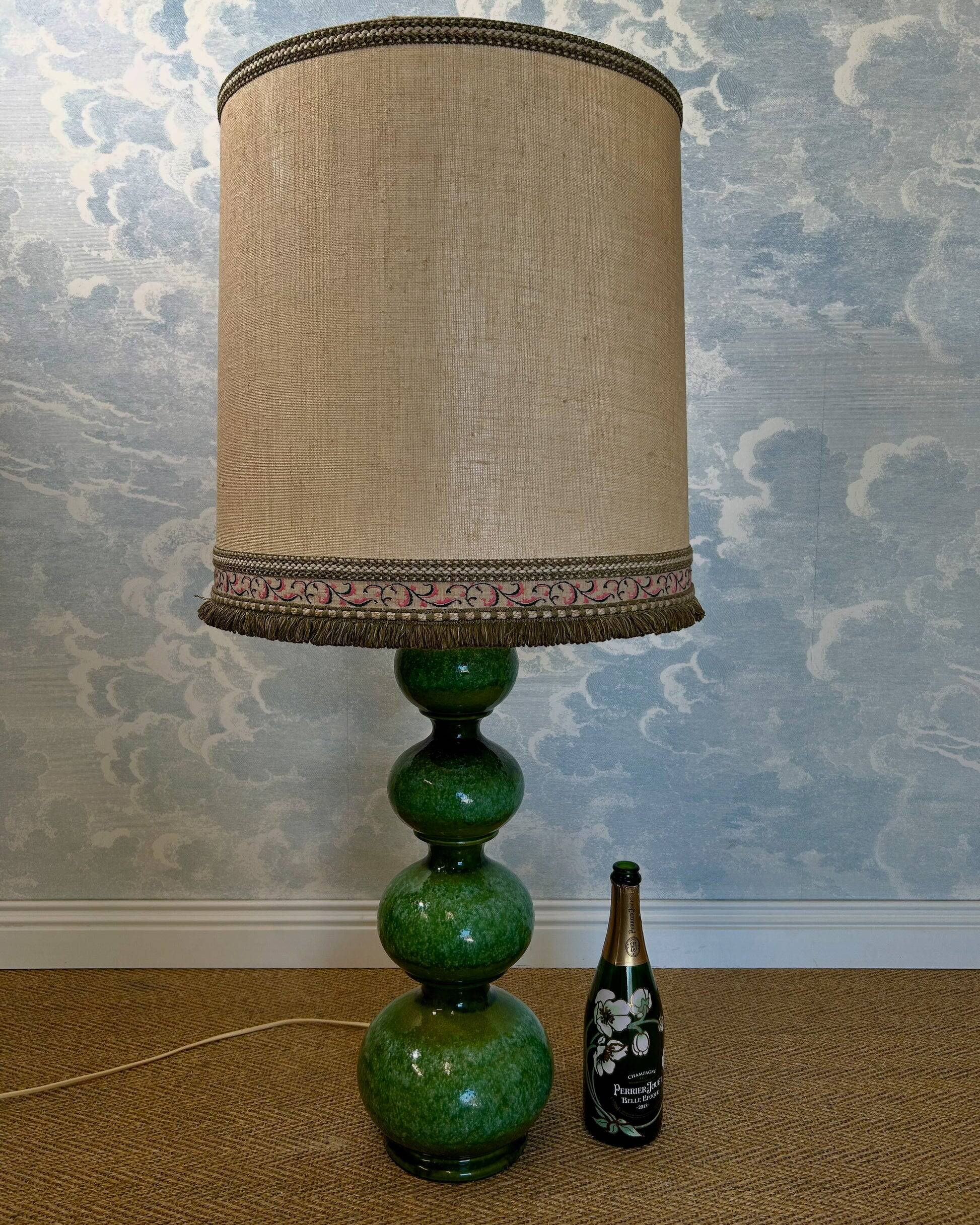 Green ceramic sun lamp/table, Kaiser Leuchten, Germany, 1960s elegance.