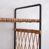 Shelf in braided rattan and black metal
