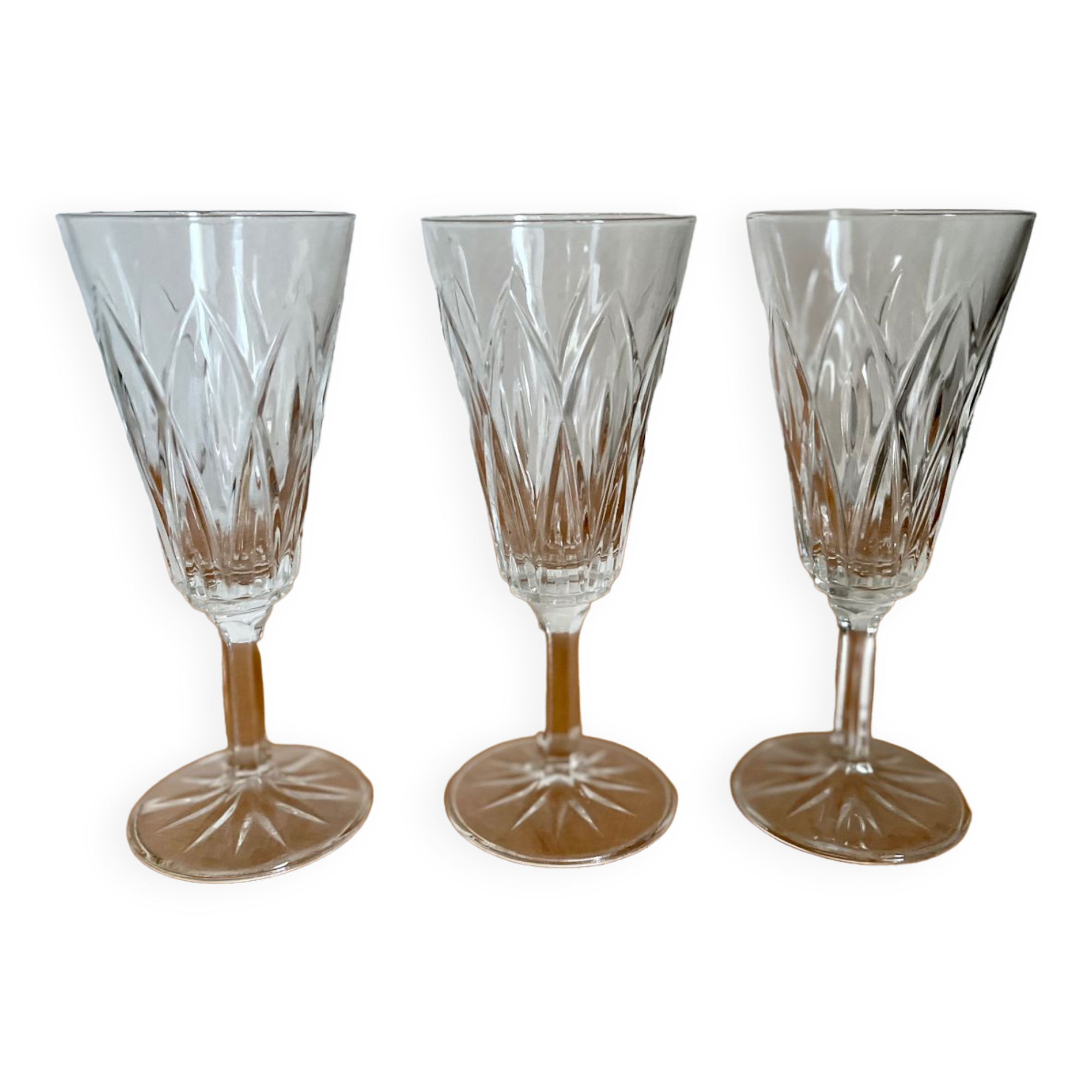 Set of three Reims crystal flutes 1950