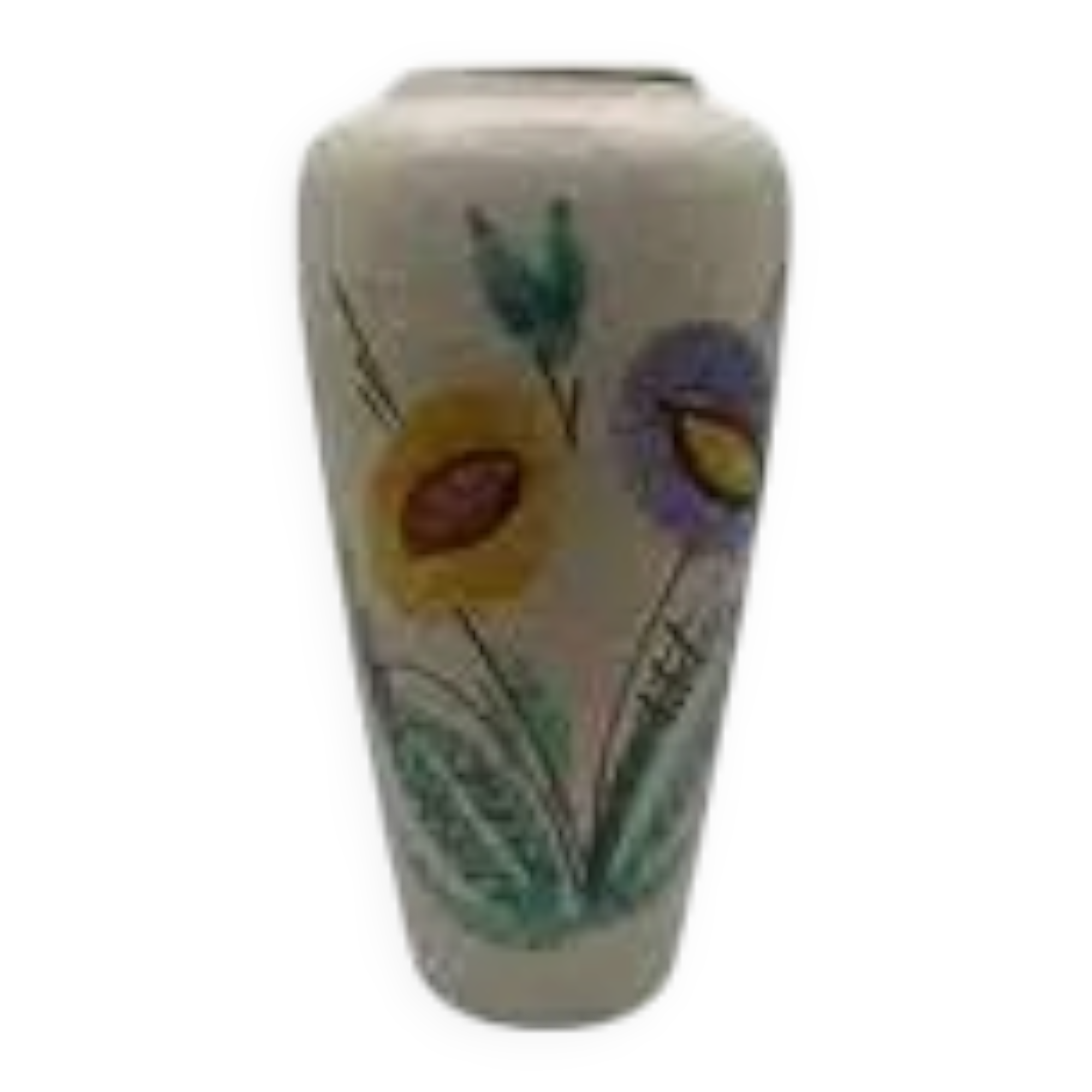Vintage ceramic vase with floral decoration in Vallauris style from the 1960s retro.