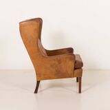 Fauteuil danois vintage en cuir de buffle, style Børge Mogensen, années 1960.