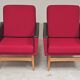 Pair of Drevotex Zamberk armchairs, red fabric and faux leather 1970