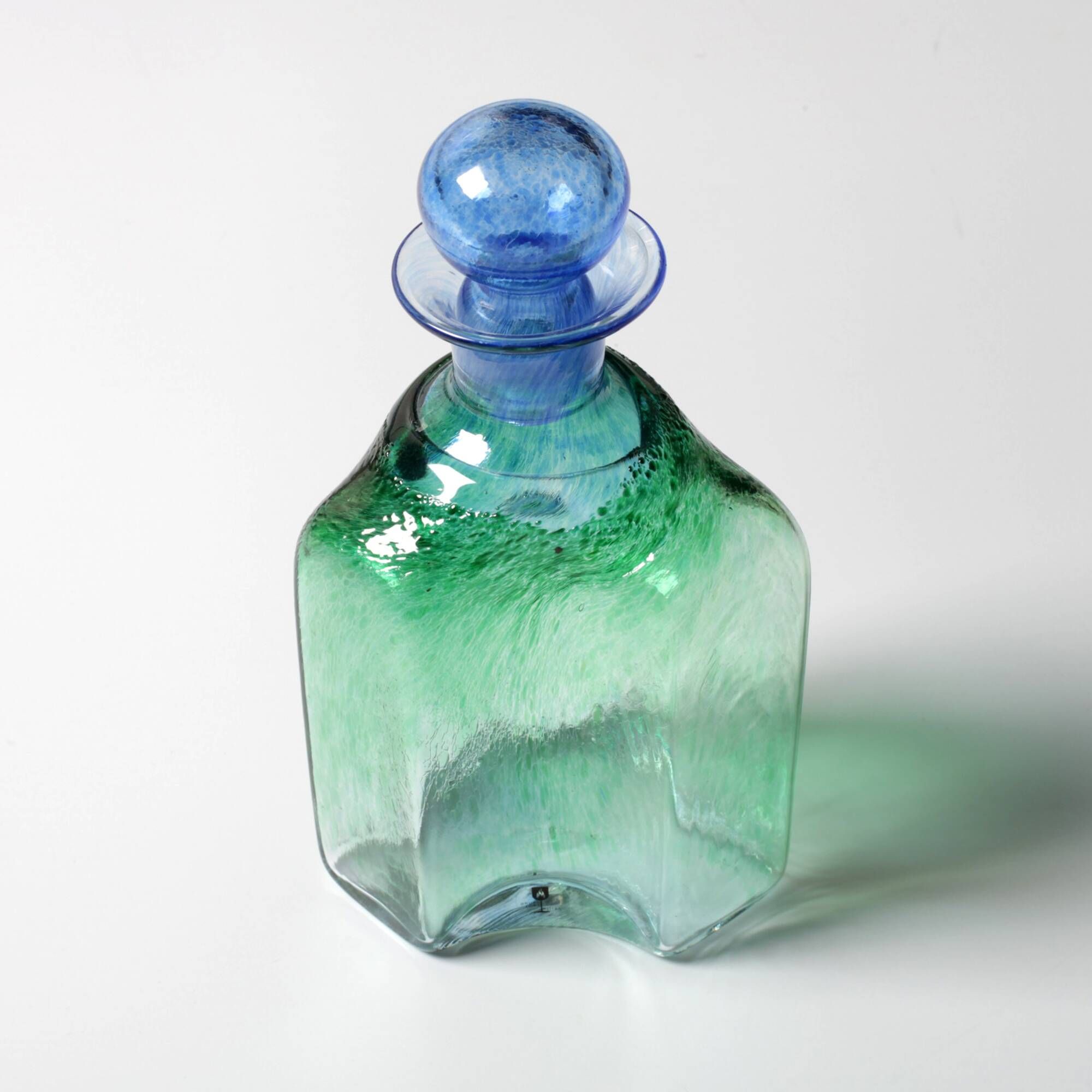 Vintage Green and Blue Glass Decanter Antikva by Bertil Vallien Sweden 1994