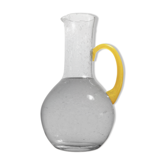 Carafe en verre bullé - anse jaune citron