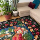 Large bohemian handwoven rug with amazing scenery and floral design, made in Romania 315x195cm