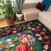 Large bohemian handwoven rug with amazing scenery and floral design, made in Romania 315x195cm