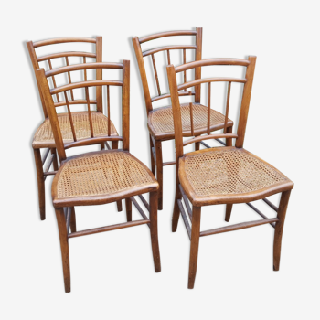 Ensemble de 4 chaises bistrot cannées