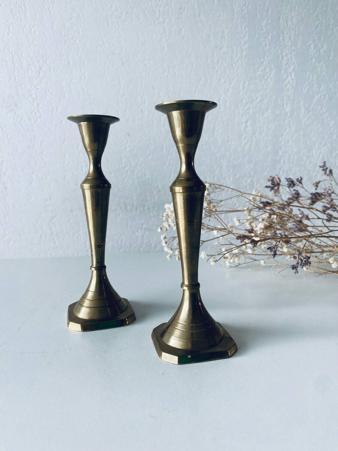 Pair of Indian brass candlesticks