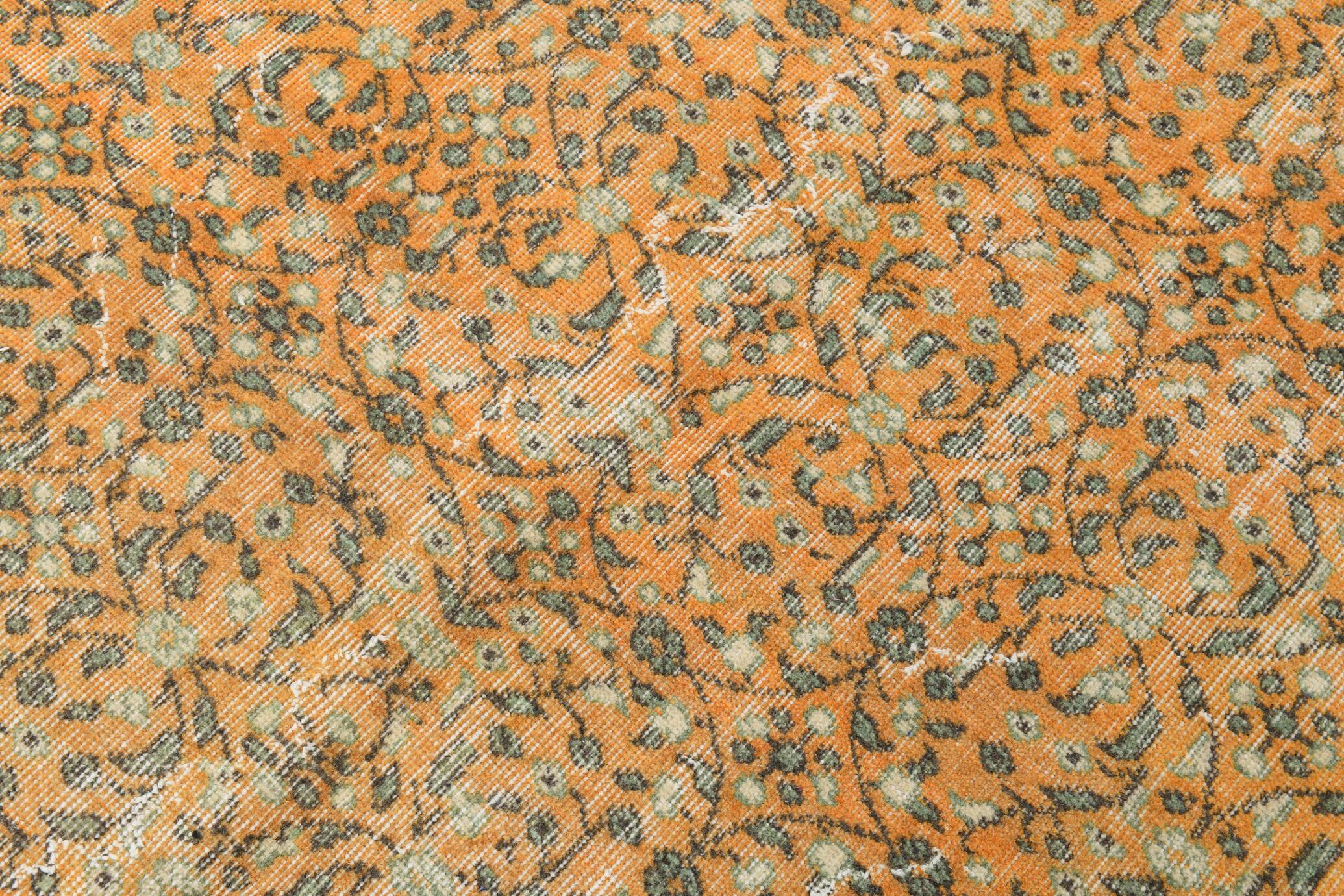 Grand tapis persan vintage orange et ivoire, motifs floraux raffinés