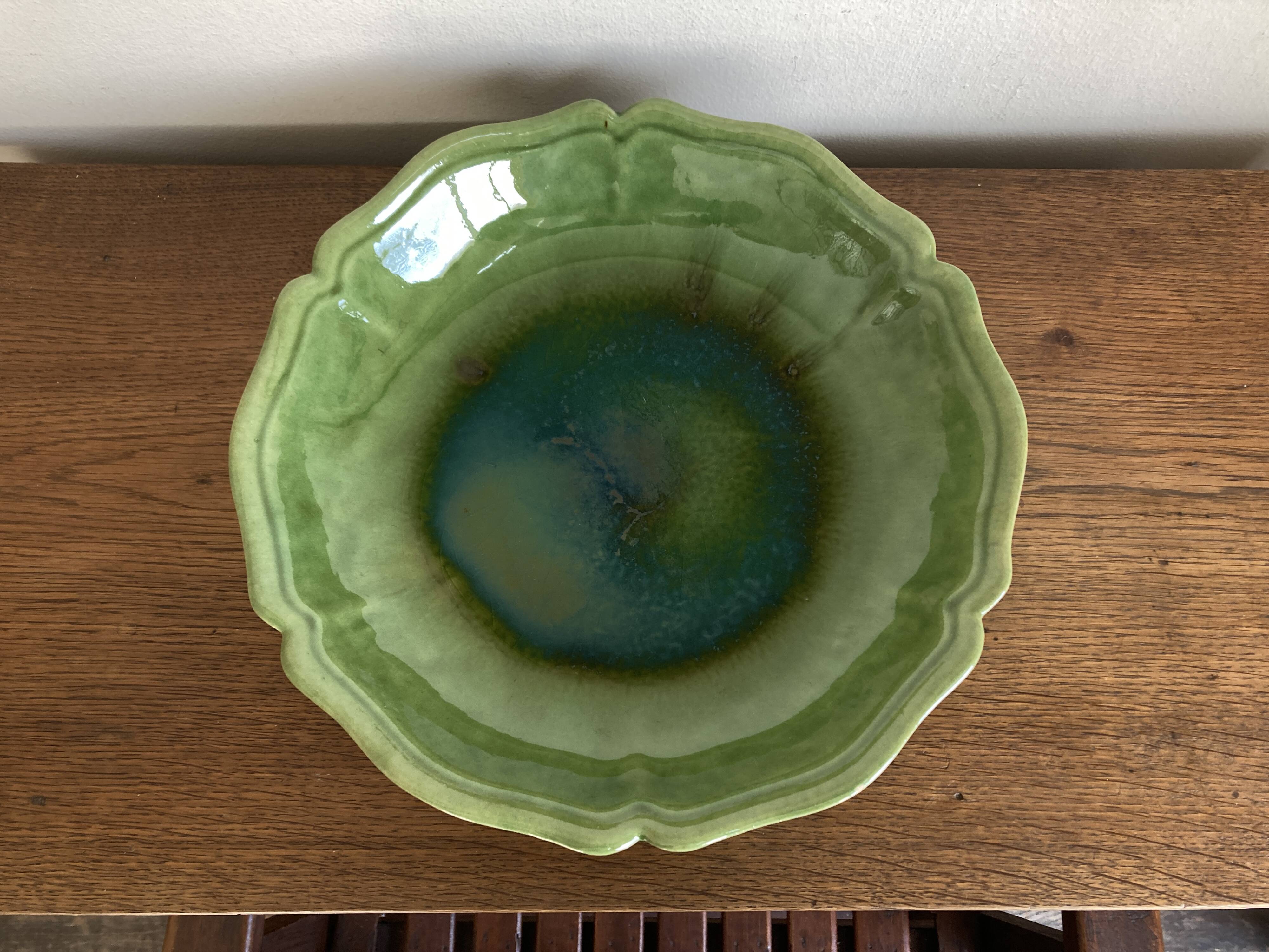 Green glazed stoneware table centrepiece with fluting from Biot, 1960, XL.