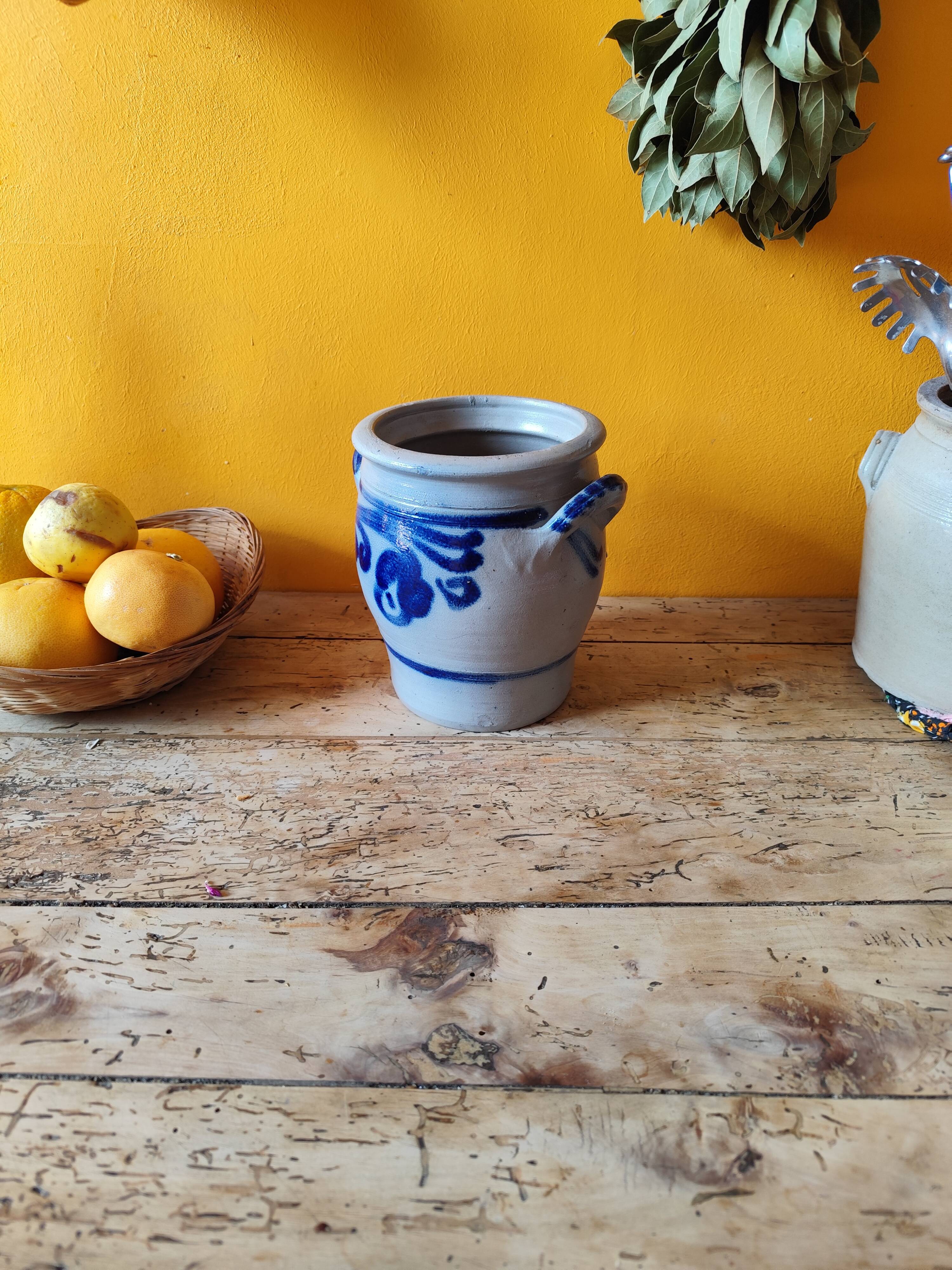 Blue and grey glazed stoneware pot from Alsace