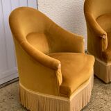 Pair of golden velvet toad armchairs 1970