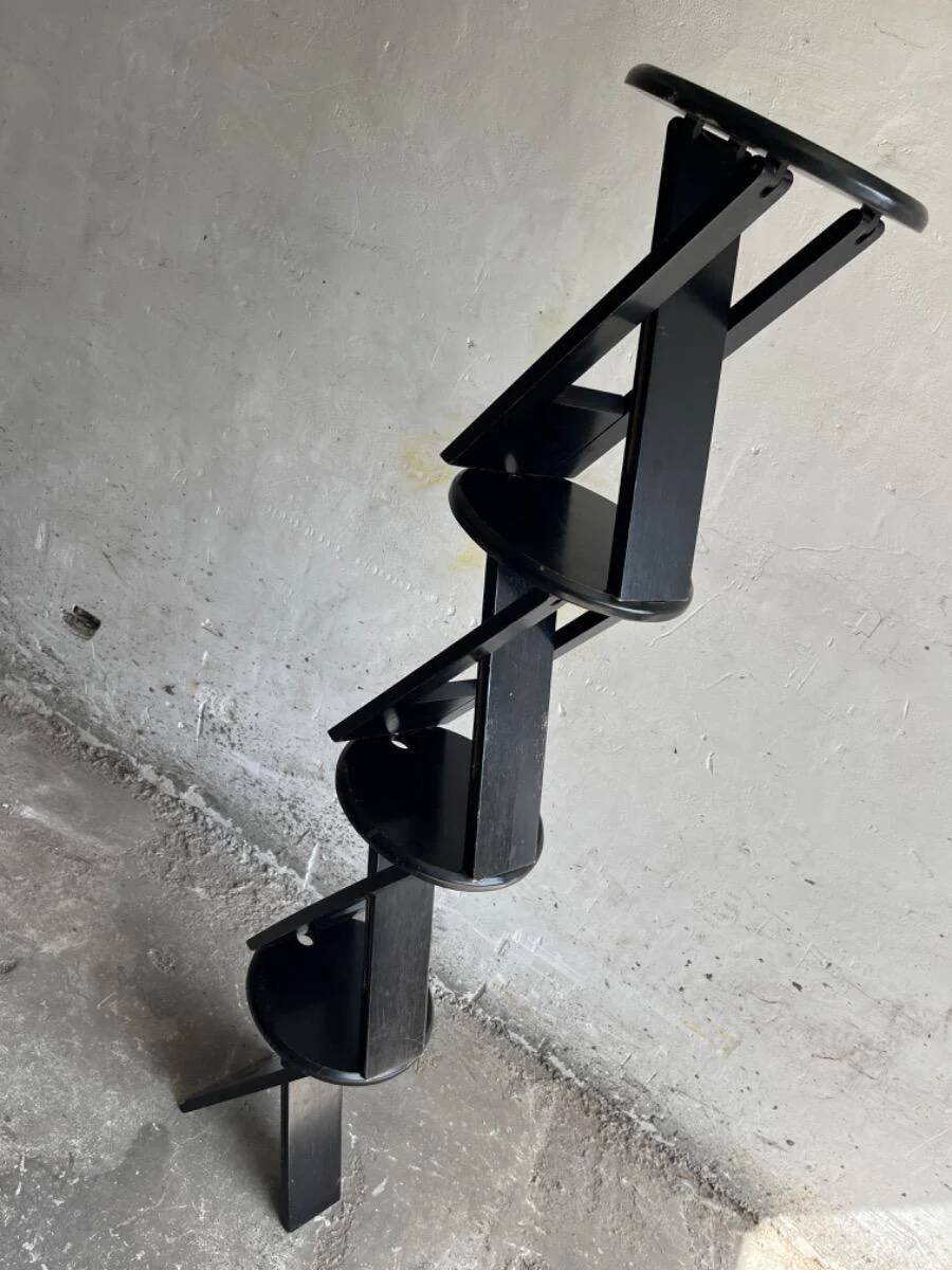 Suzy folding chair by Adrian Reed — Brown wooden mid-century minimalist folding chair, compact X-frame