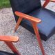 Pair of vintage beech armchairs feet compass covered with black moleskine from the 50s