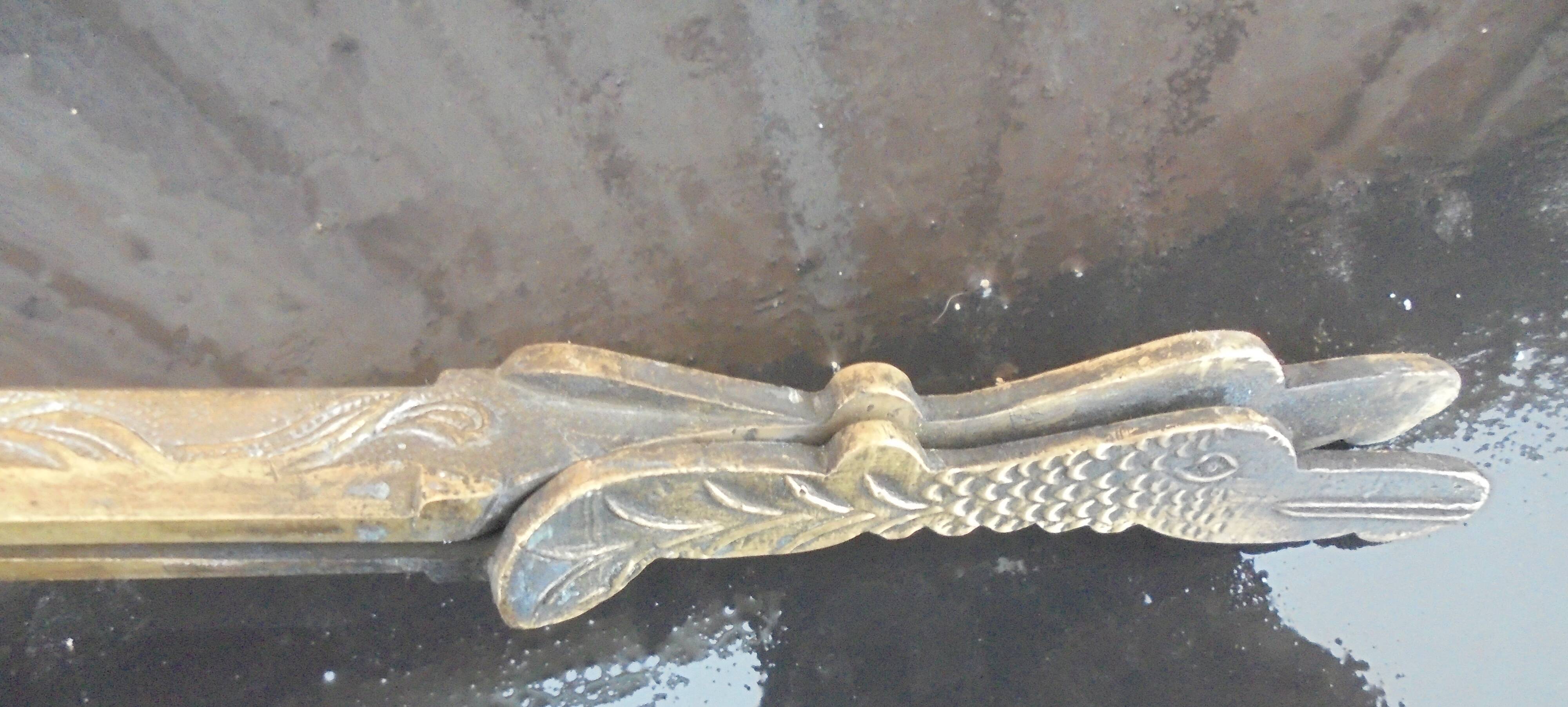 Zoomorphic bronze fireplace shovel and tongs