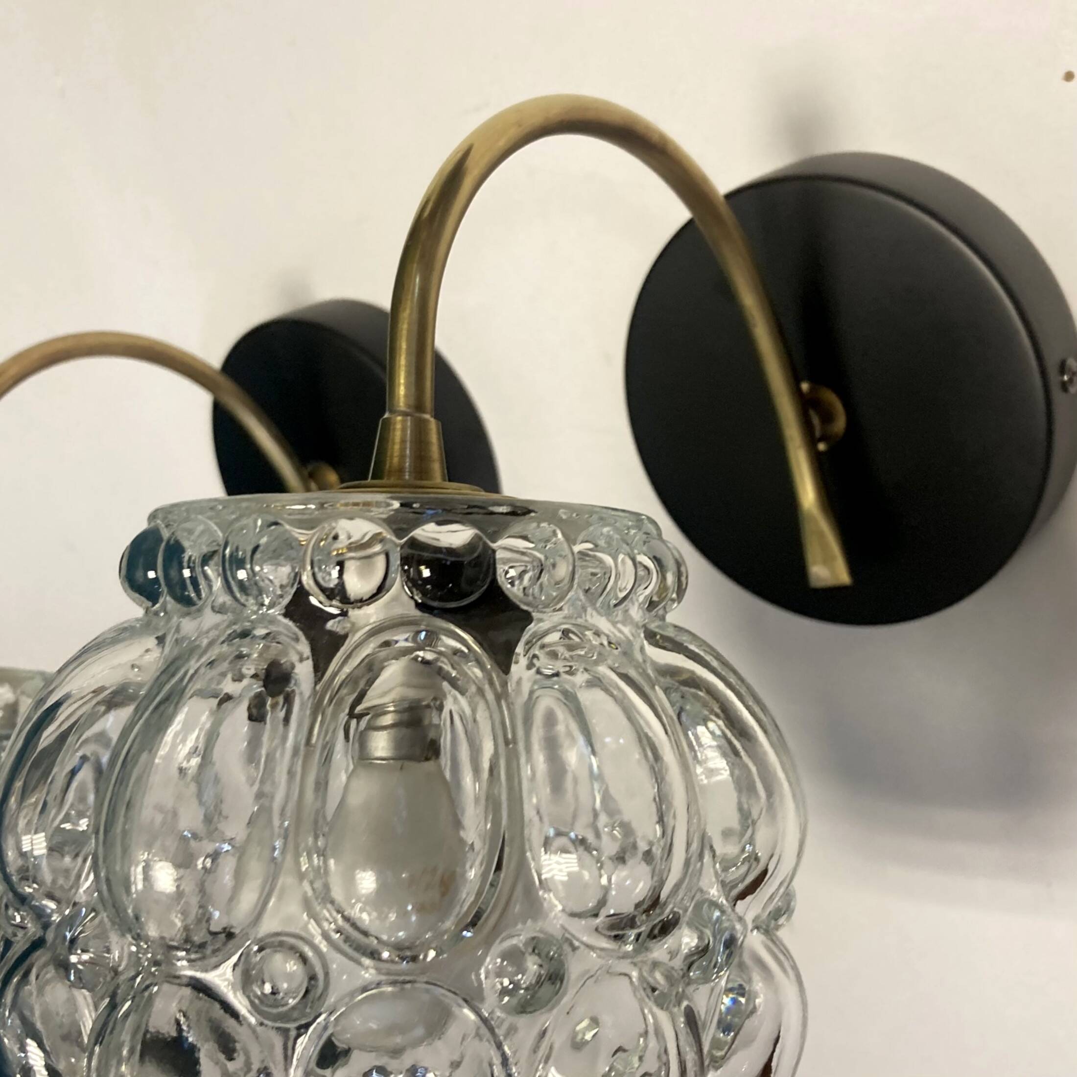 Pair of swan neck wall lights brass globe glass bubble vintage decoration