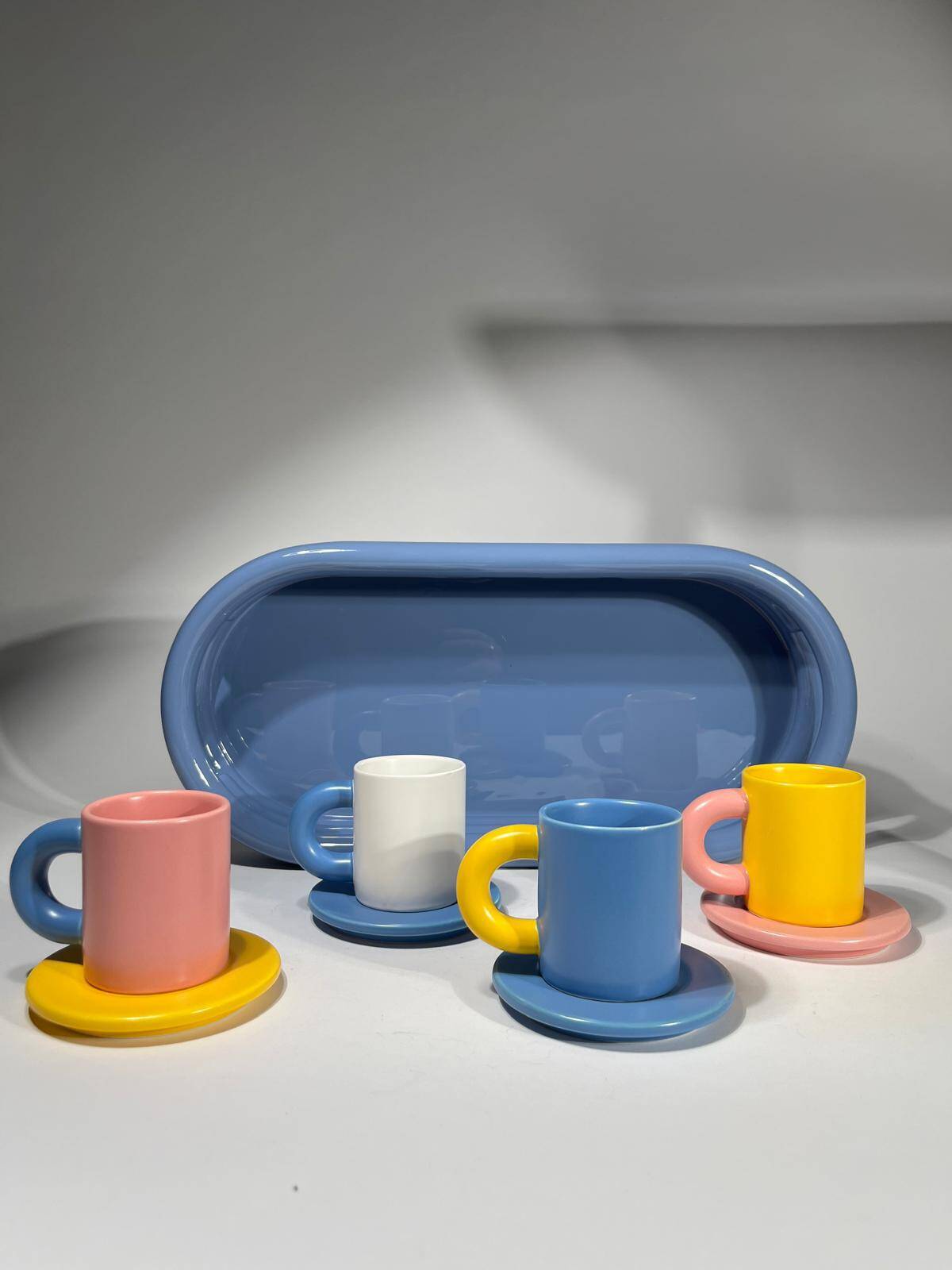 Axel Chay blue tray, cups and saucers