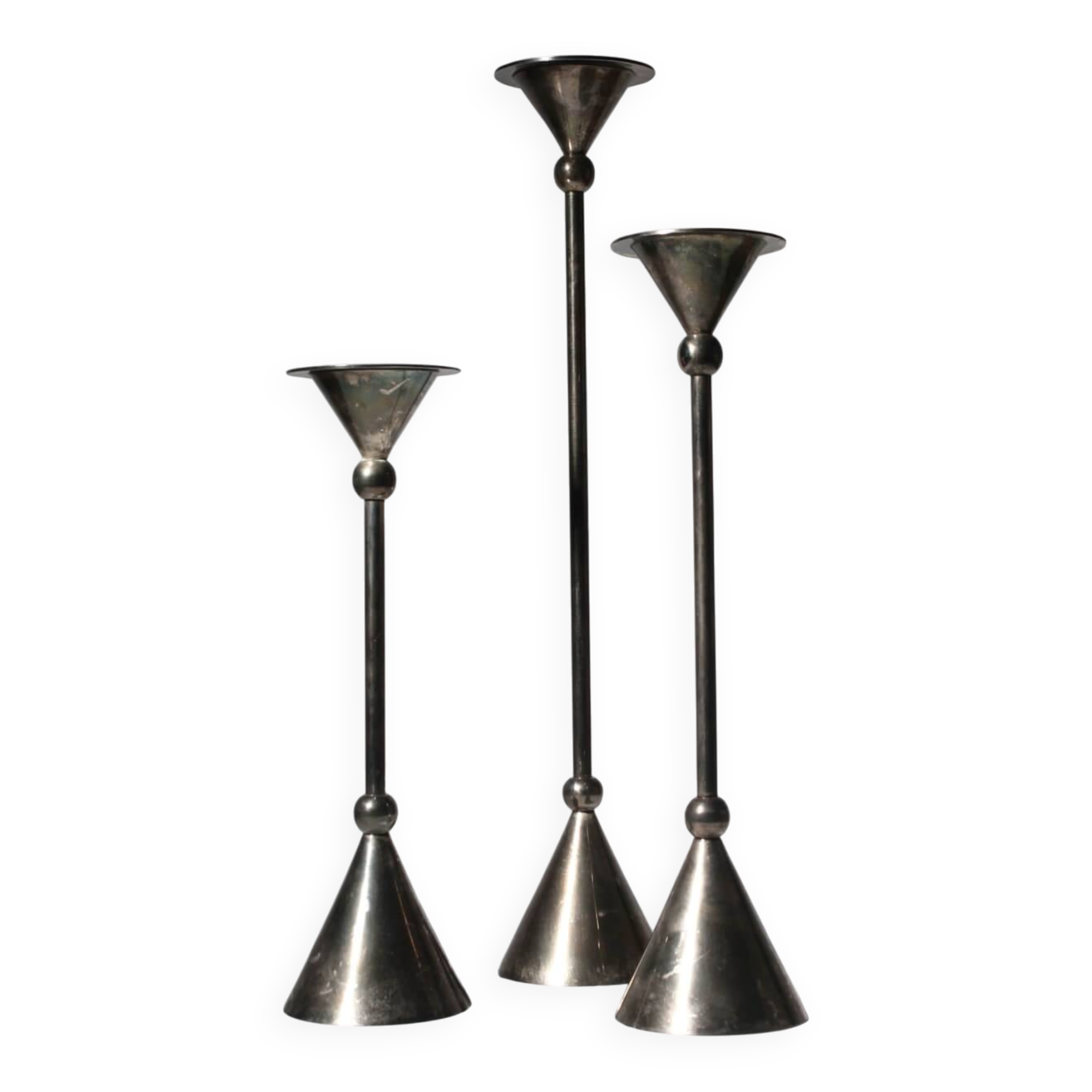Silver Plated Memphis Candle Holders Set, 1980s