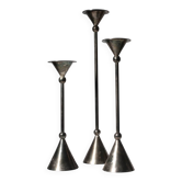 Ensemble de bougeoirs Memphis en métal argenté, années 1980