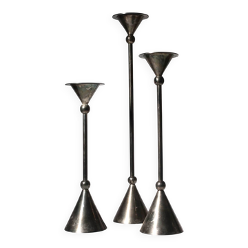 Silver Plated Memphis Candle Holders Set, 1980s