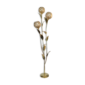 Palm, floral, brass and capiz mother-of-pearl lamp 1970