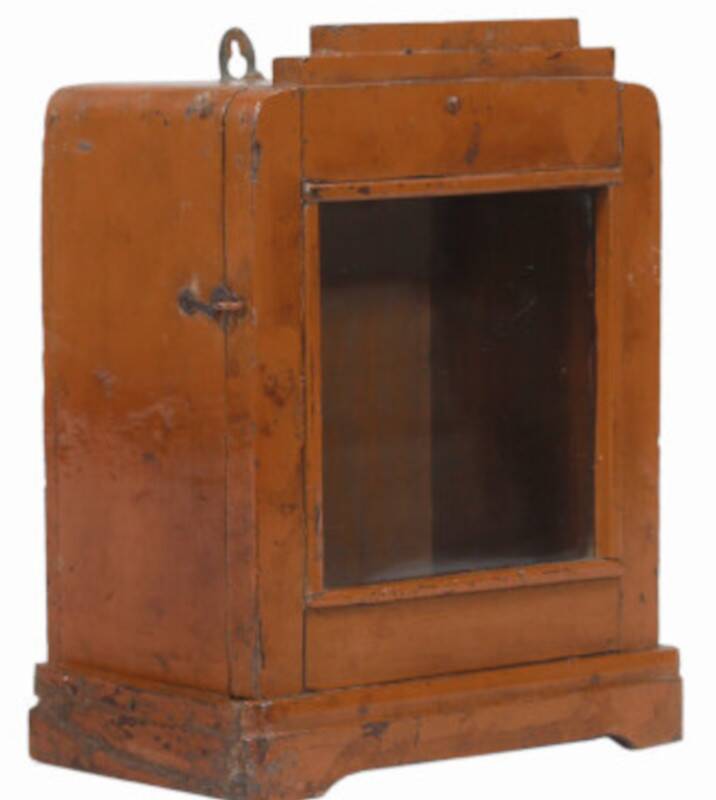 Small old wall display case clock box patina original india