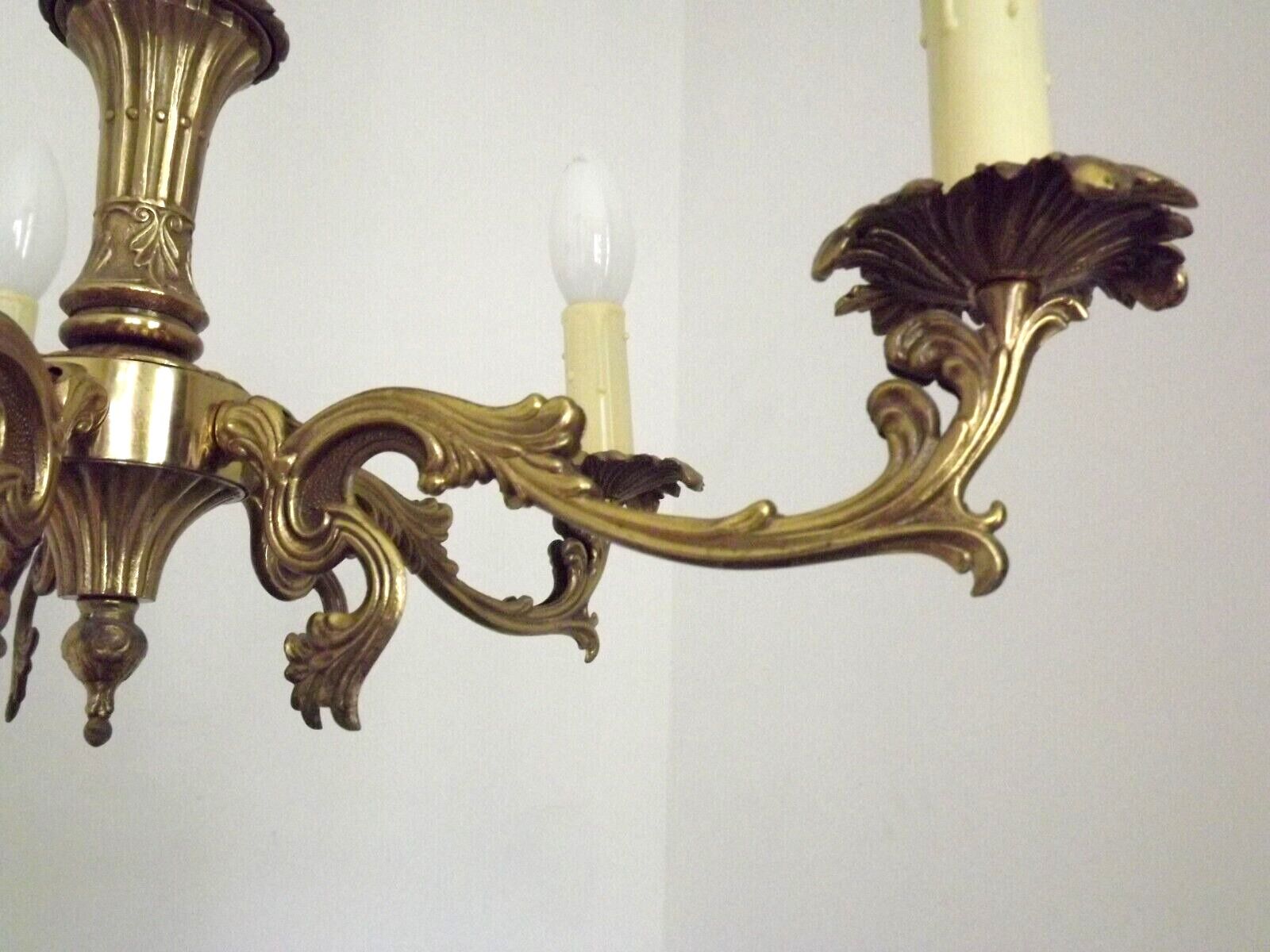 Vintage french bronze 5 light chandelier with leaf detail 3936