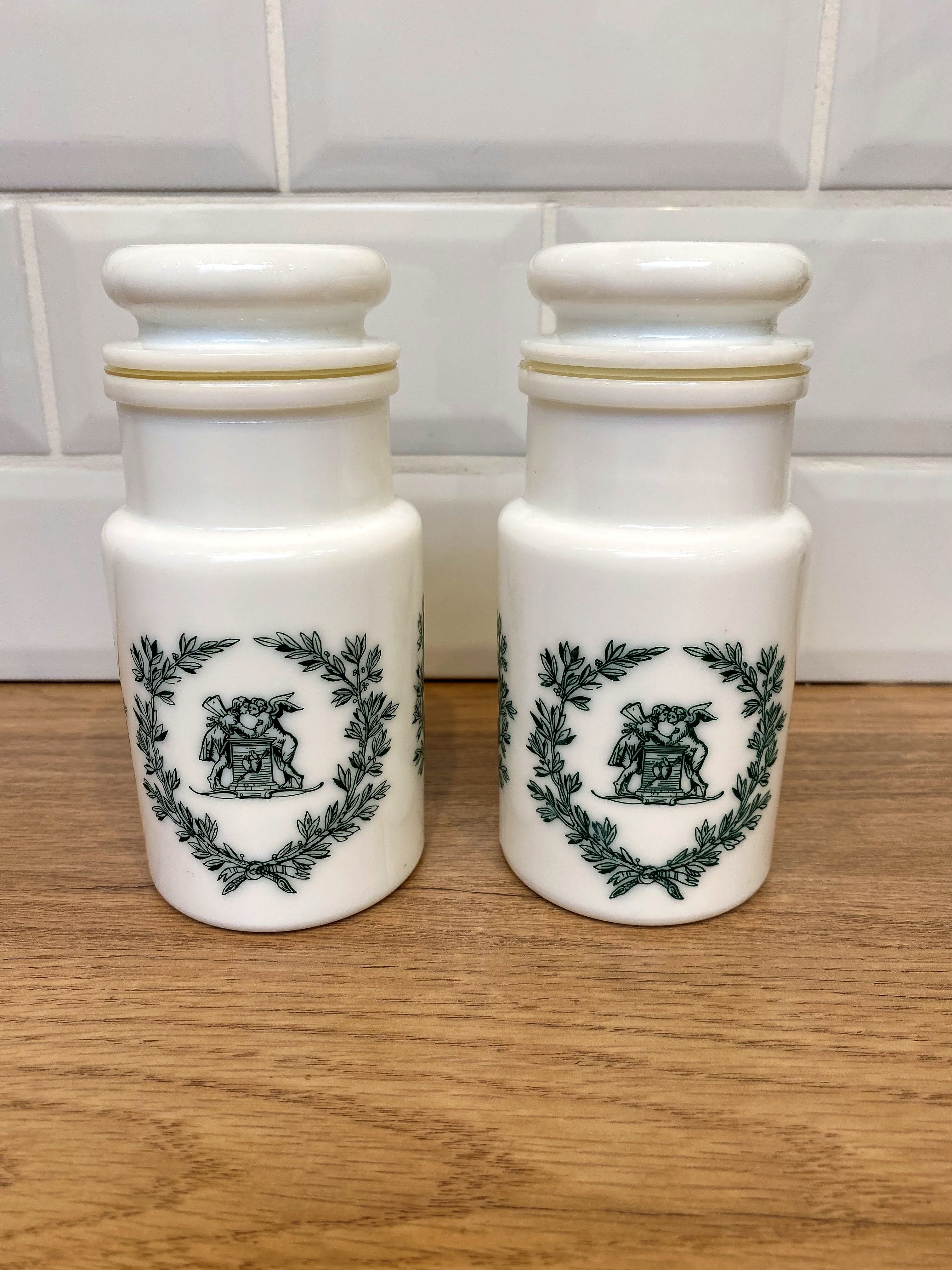 2 opaline glass spice jars
