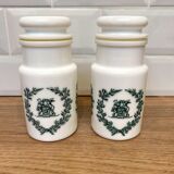 2 opaline glass spice jars