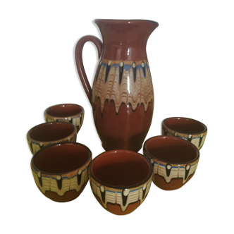 Set pitcher and 6  bowls glazed ceramic