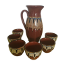 Set pitcher and 6  bowls glazed ceramic