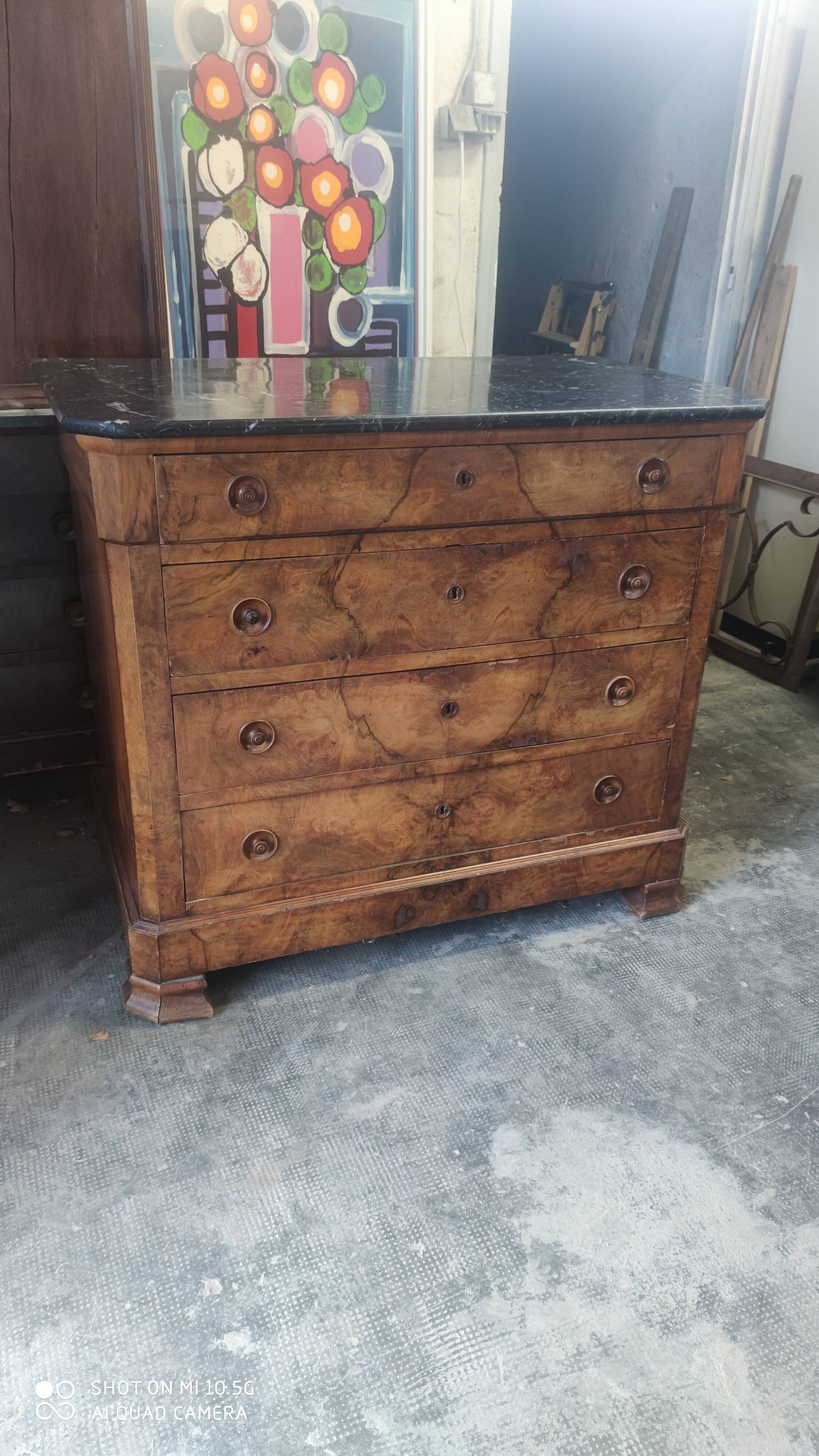Walnut chest of drawers circa 1880 with marble top