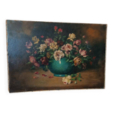 Large oil painting on canvas - Vase with flowers - Still life - Ita