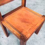 Elm and Cognac Leather Dining Room Chairs Set in the style of Pierre Chapo, Italy, 1960s, Set of 4