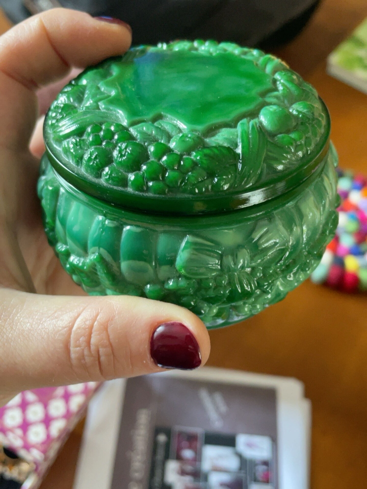 Art Deco box in malachite glass in the style of Schlevogt/collection Ingrid