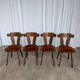 Vintage Tyrolean Dining Chairs: Set of 4, Red Fabric Seat, 1970s