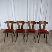 Vintage Tyrolean Dining Chairs: Set of 4, Red Fabric Seat, 1970s
