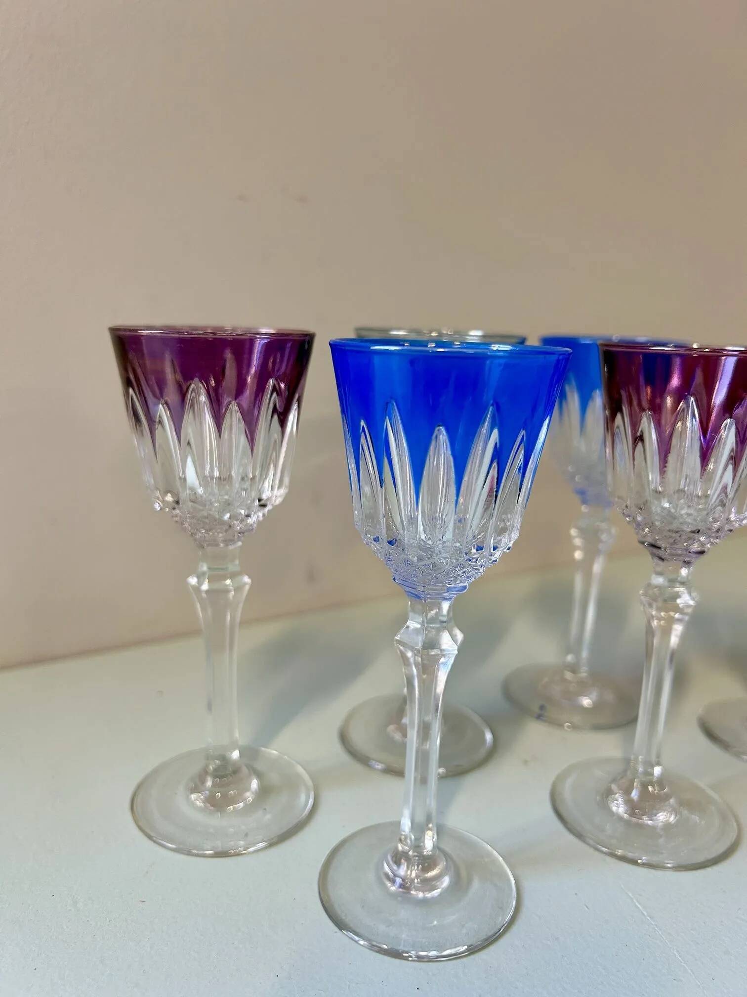 6 antique cut crystal liqueur glasses
