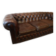 Vintage three-seater brown leather Chesterfield sofa