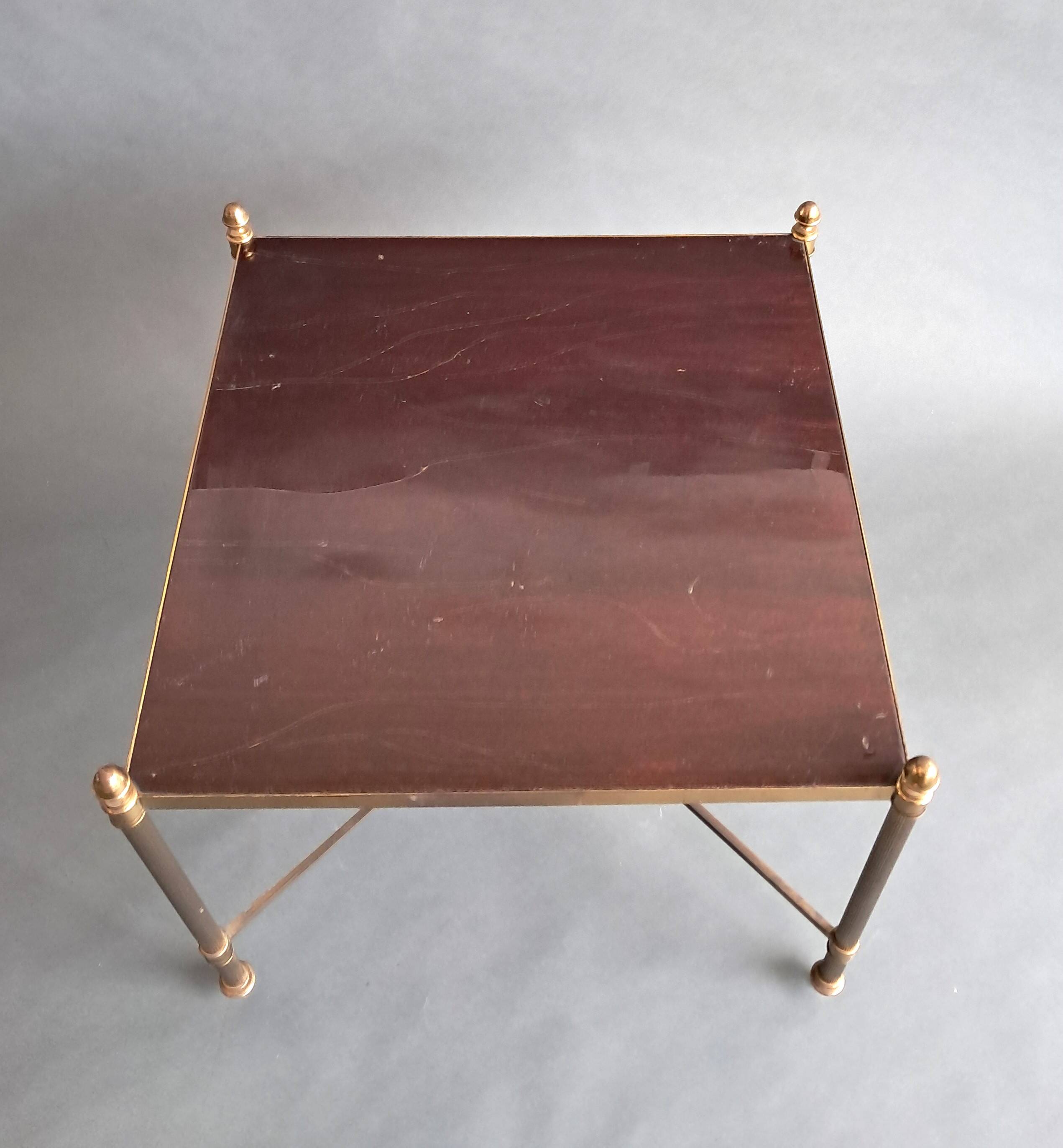 Neoclassical side table in gilded brass and solid mahogany top 1950/1960.