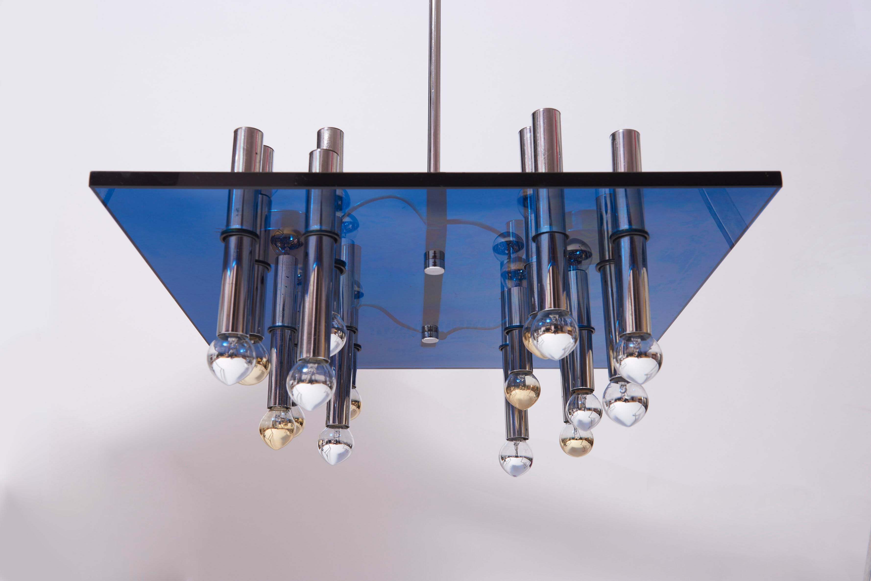Suspension vintage en chrome et verre de Murano