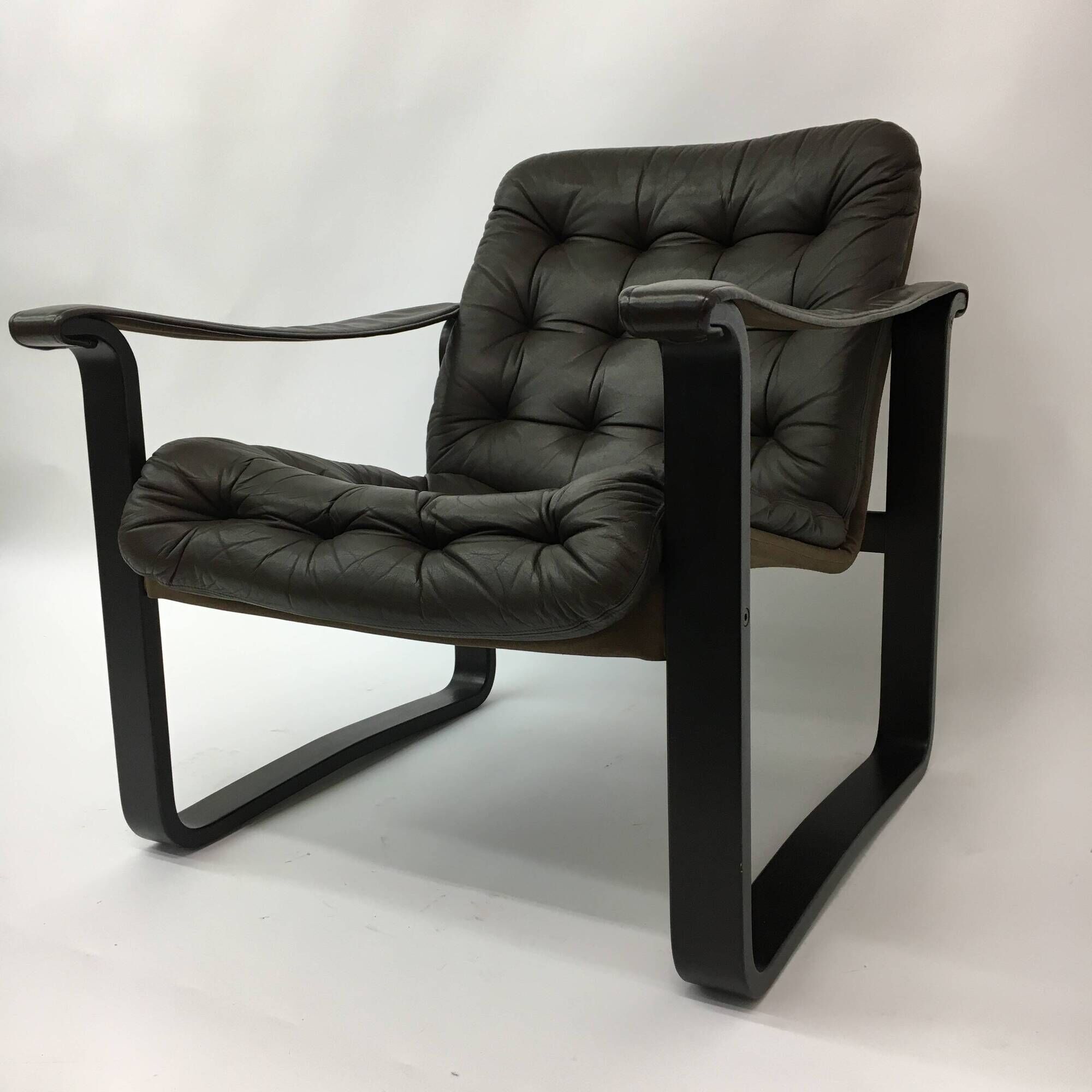 Mid-century design OY BJ Dahlqvist AB Dark Brown Leather safari lounge chai