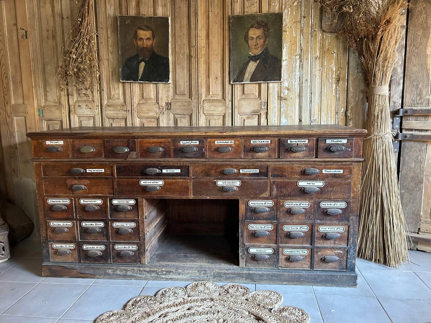 Exceptional antique apothecary workbench.