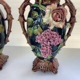 Art Nouveau Pair of Barbotine Vases France