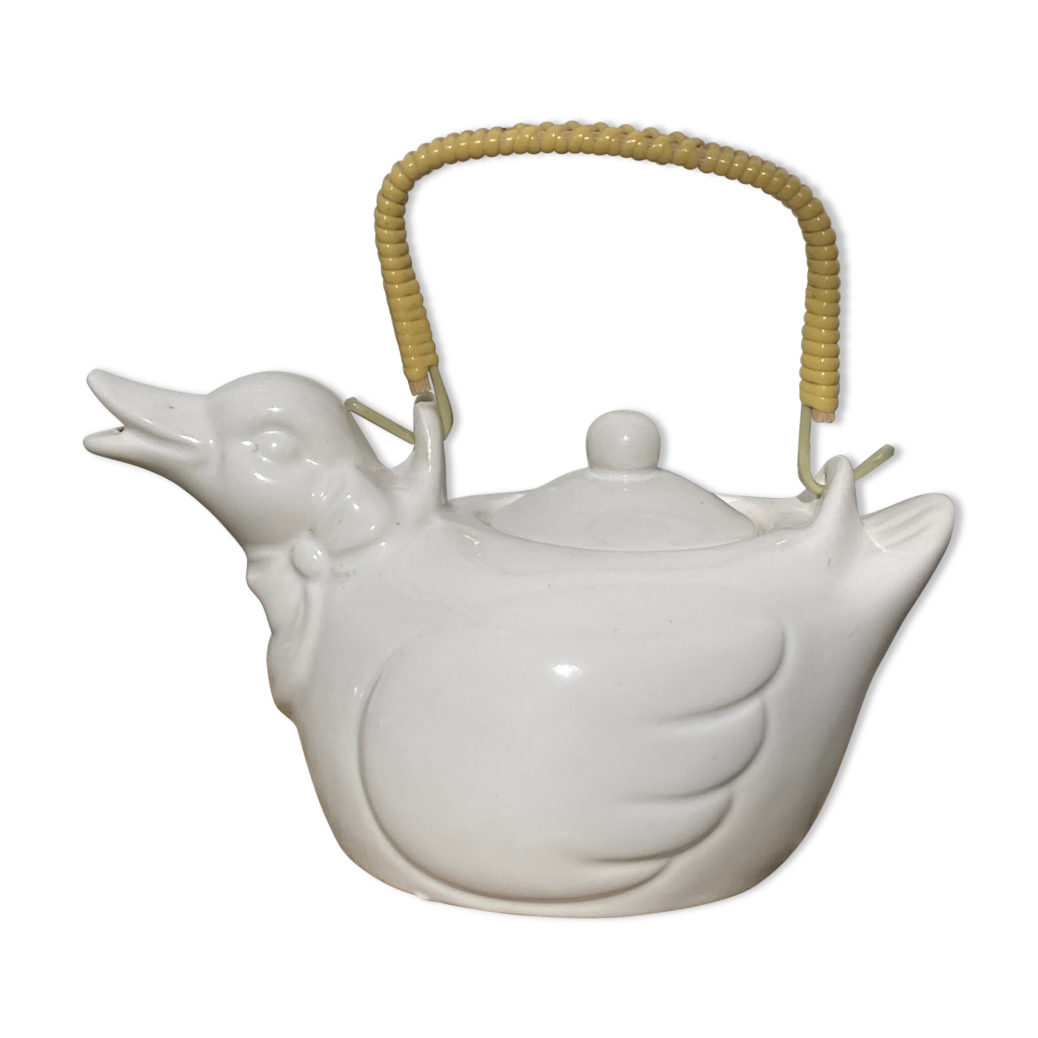 Teapot in the shape of a duck in white ceramic 1960 vintage