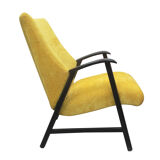Fauteuil des années 1950 en velours jaune, entièrement restauré