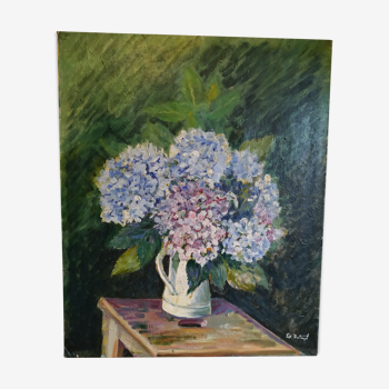 Oil on canvas "the bouquet of hydrangeas"