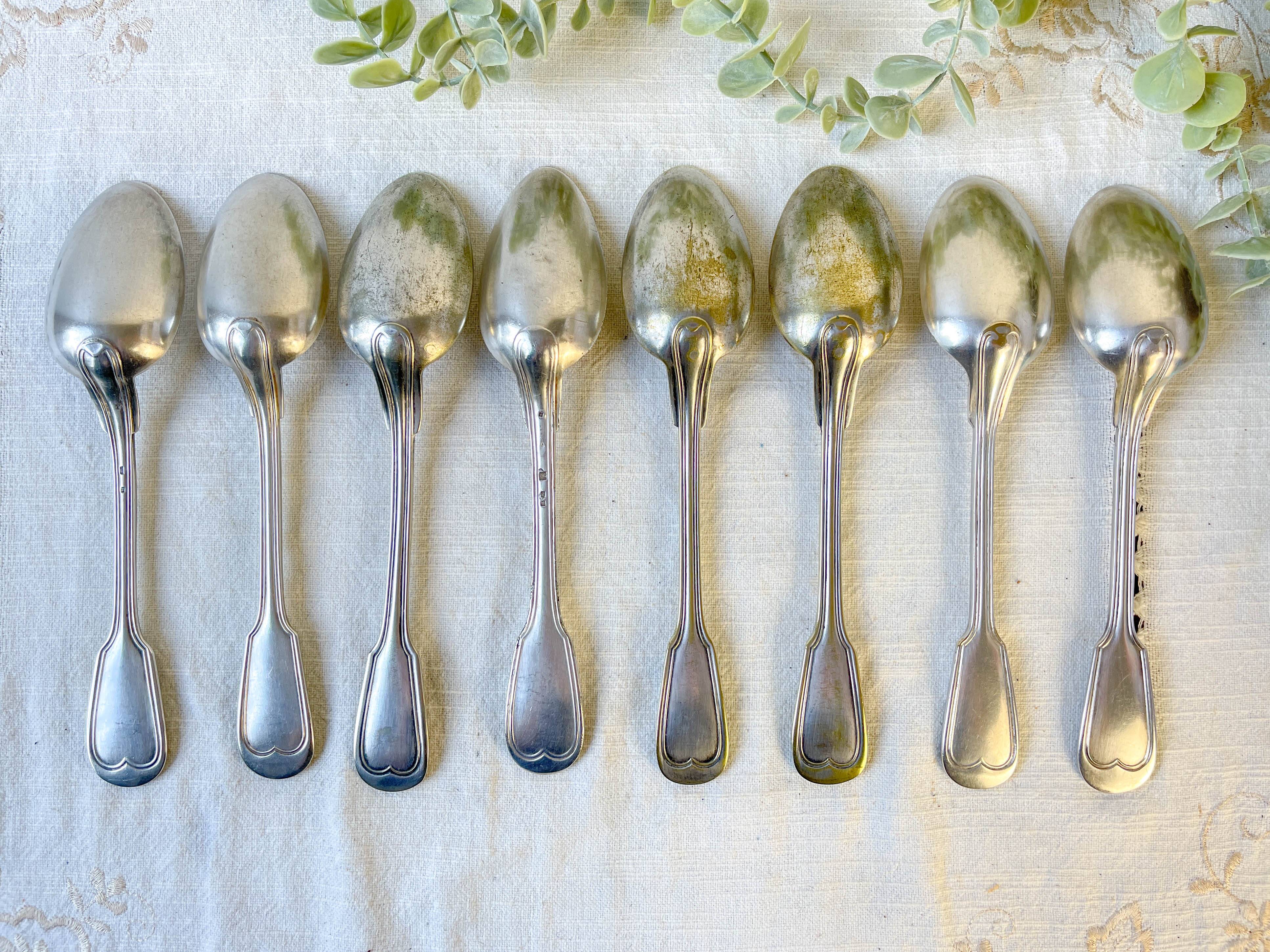 Set of 8 vintage silver plated soup spoons