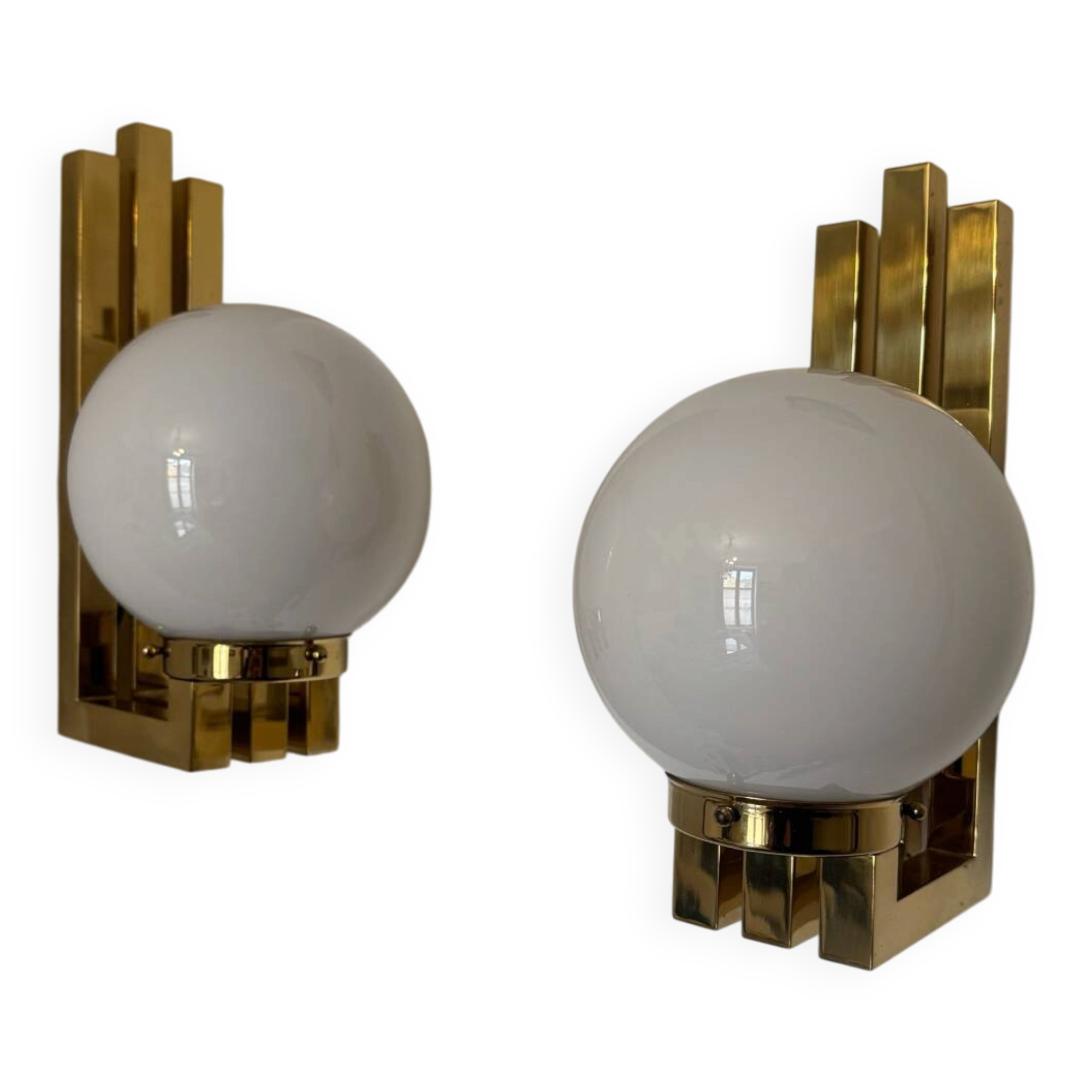Opaline brass wall lights from the 1970s.
